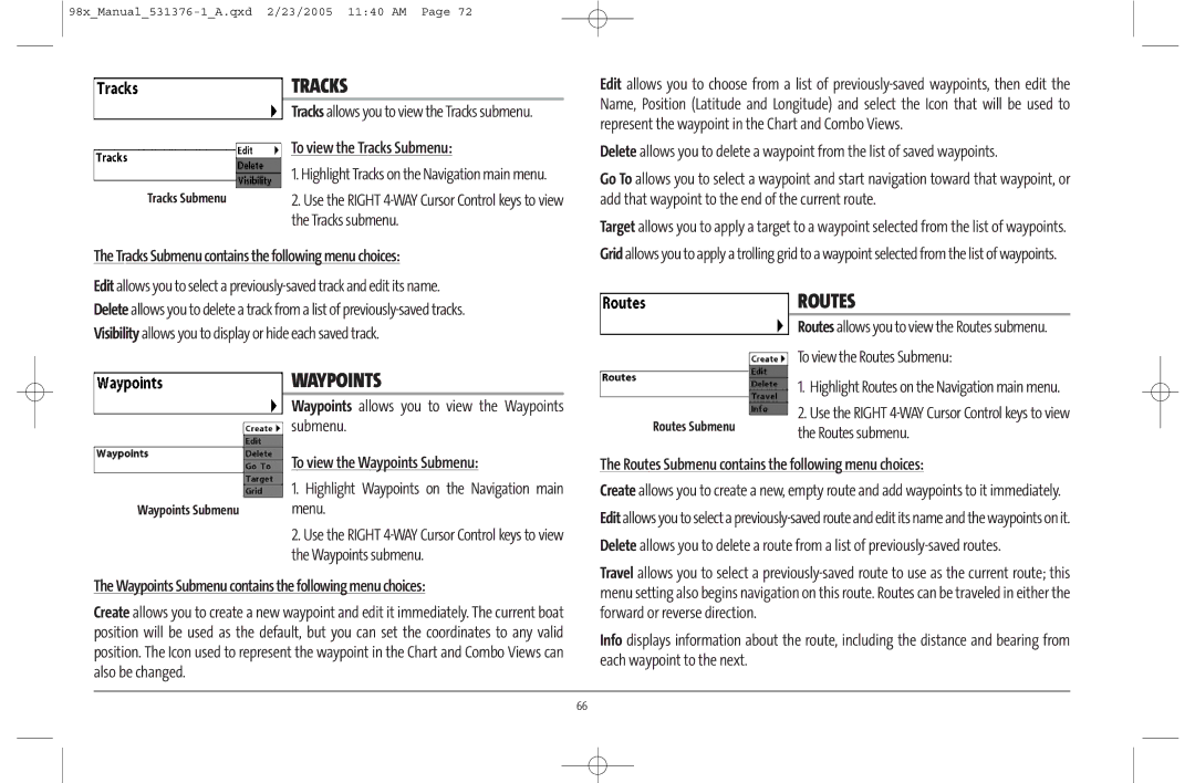 Humminbird 981 manual Tracks, Waypoints, Routes 