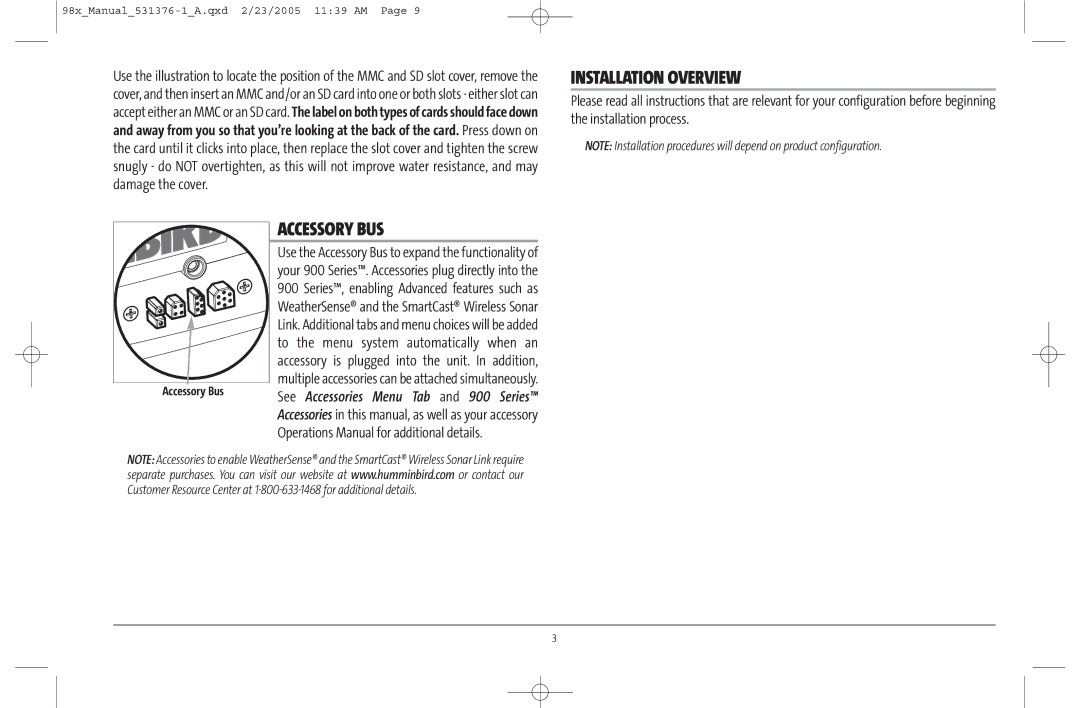 Humminbird 981 manual Accessory BUS, Installation Overview, Accessory Bus 