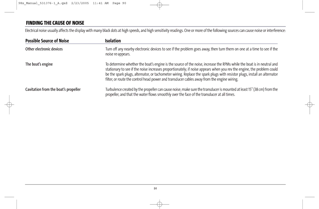 Humminbird 981 manual Finding the Cause of Noise, Other electronic devices, Noise re-appears, Boat’s engine 