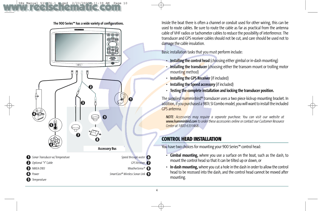 Humminbird 987C SI COMBO manual Control Head Installation, Series has a wide variety of configurations, Accessory Bus 