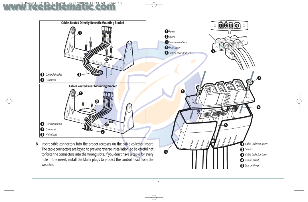 Humminbird 987C SI COMBO manual Cables Routed Near Mounting Bracket, Speed Communications Transducer Cable Collector Insert 