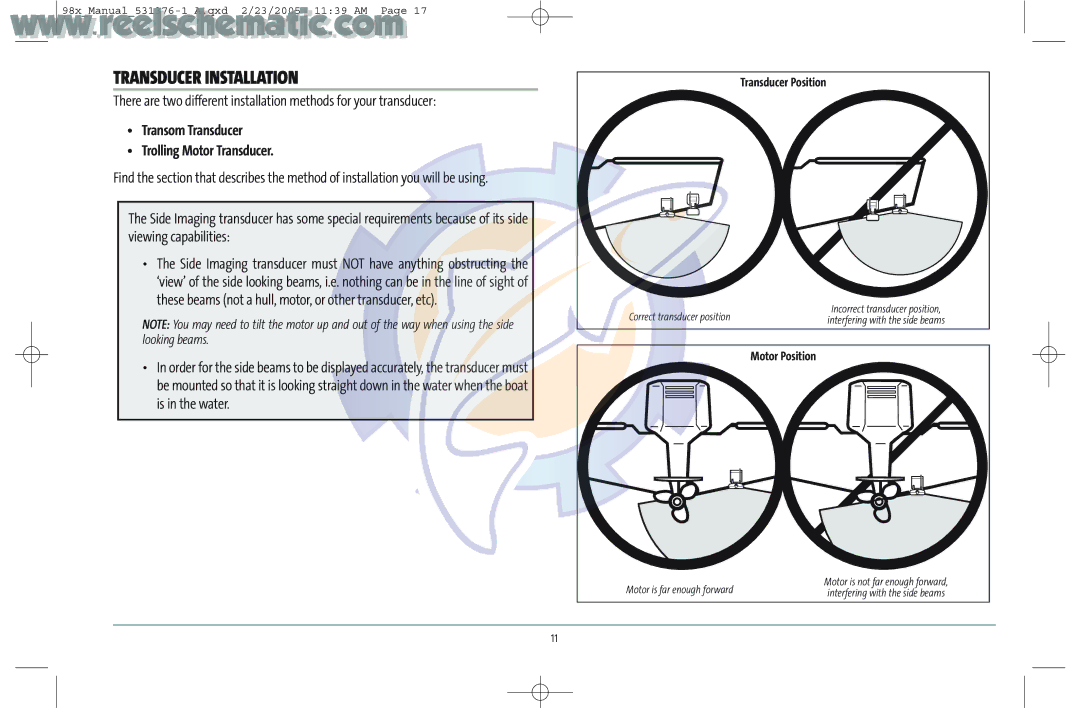 Humminbird 987C SI COMBO manual Transducer Installation, Transom Transducer Trolling Motor Transducer, Motor Position 