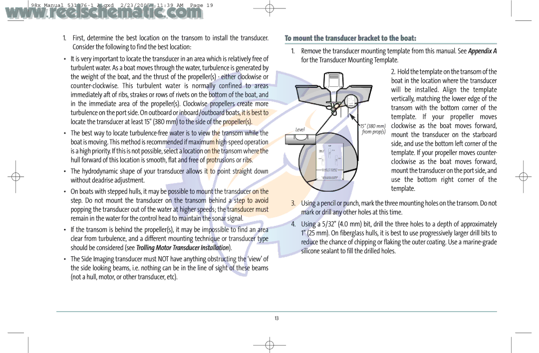 Humminbird 987C SI COMBO manual Without deadrise adjustment, Not a hull, motor, or other transducer, etc 