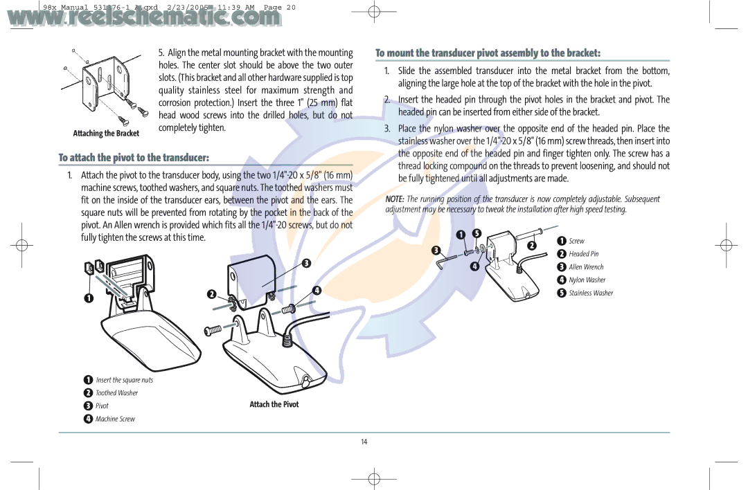 Humminbird 987C SI COMBO manual Headed pin can be inserted from either side of the bracket, Completely tighten 