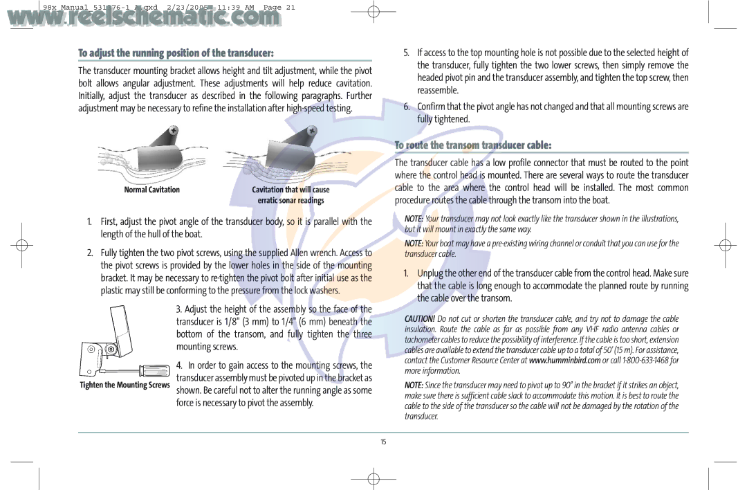 Humminbird 987C SI COMBO manual Force is necessary to pivot the assembly, Normal Cavitation 