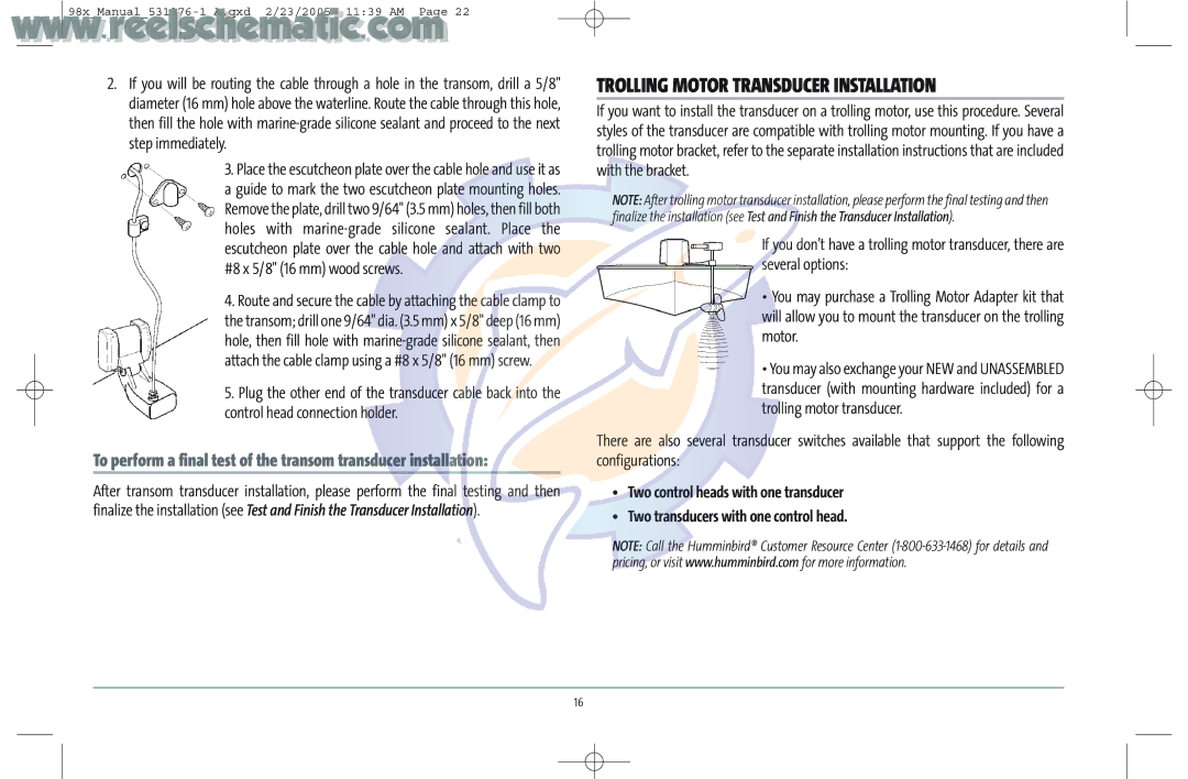 Humminbird 987C SI COMBO manual Trolling Motor Transducer Installation 