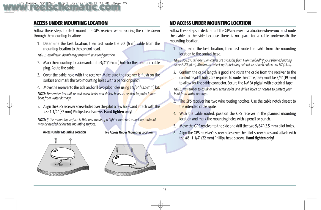 Humminbird 987C SI COMBO manual No Access Under Mounting Location 