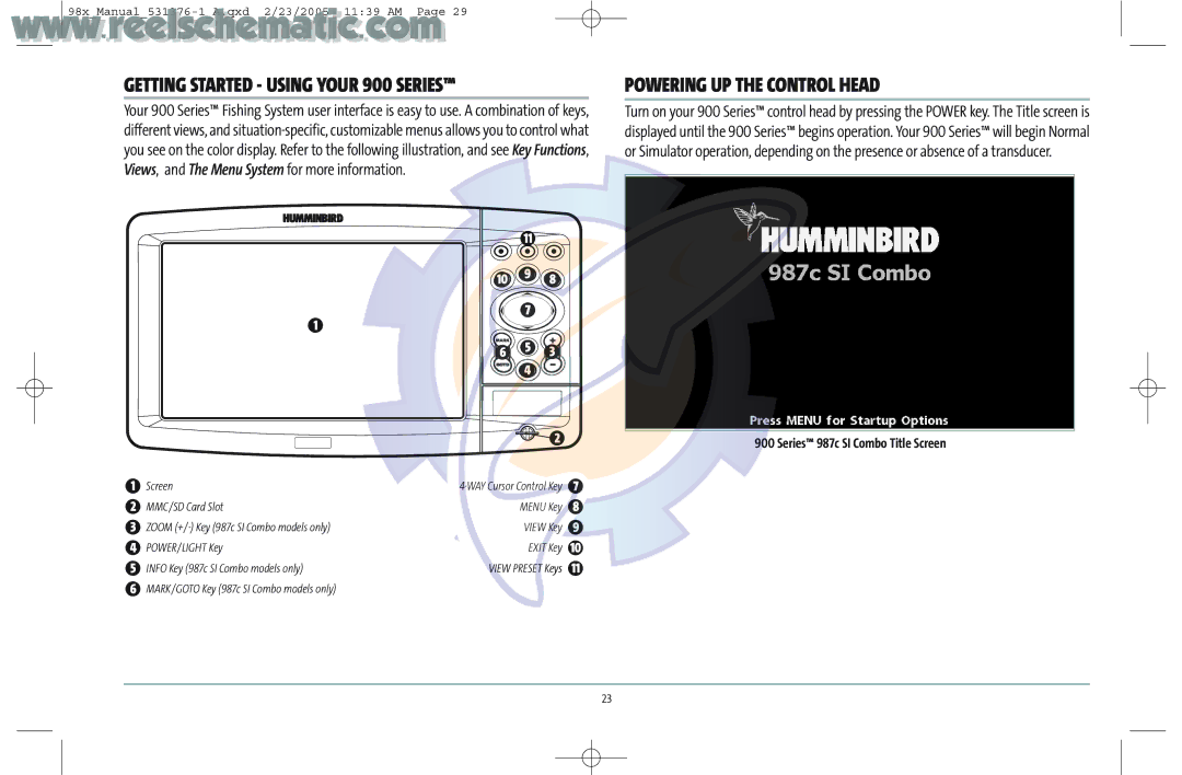 Humminbird 987C SI COMBO manual Powering UP the Control Head, Series 987c SI Combo Title Screen 