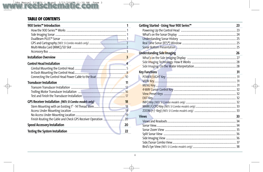 Humminbird 987C SI COMBO manual Table of Contents 