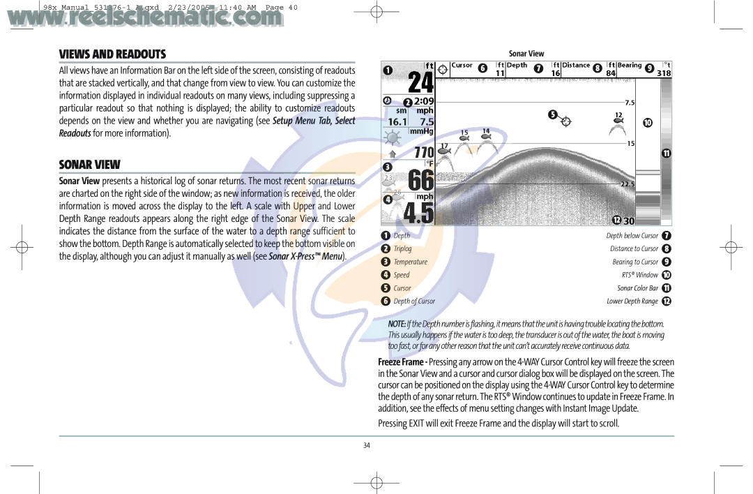 Humminbird 987C SI COMBO manual Views and Readouts, Sonar View 