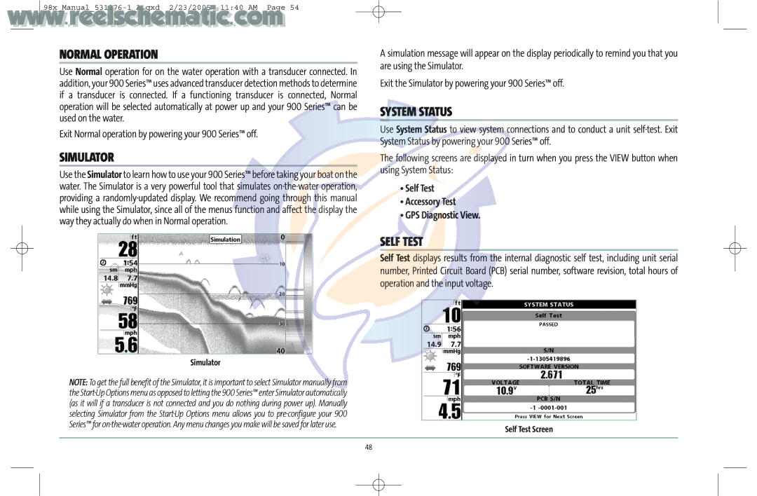 Humminbird 987C SI COMBO manual Normal Operation, Simulator, System Status, Self Test 