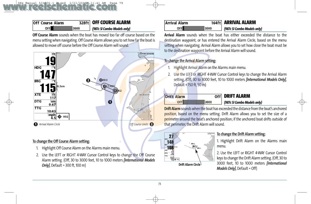 Humminbird 987C SI COMBO manual OFF Course Alarm, Arrival Alarm, Drift Alarm 