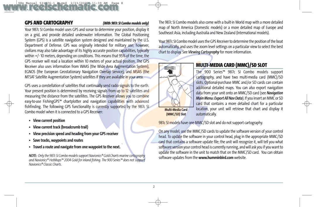 Humminbird 987C SI COMBO manual MULTI-MEDIA Card MMC/SD Slot, Multi-Media Card MMC/SD Slot 