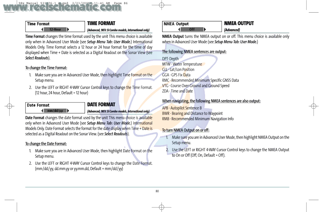 Humminbird 987C SI COMBO manual Time Format, Date Format, Nmea Output 