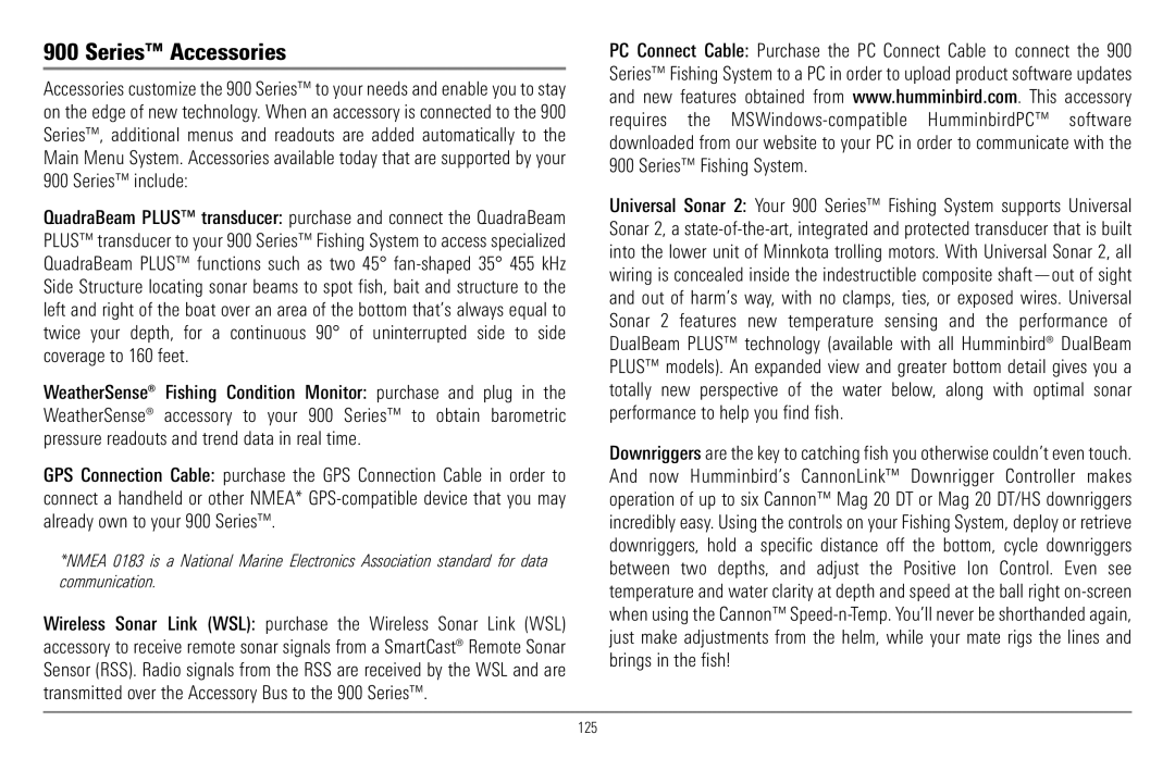 Humminbird 997c Combo, 900 Series manual Series Accessories, Series include 