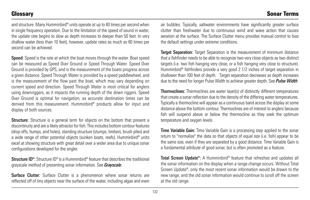 Humminbird 900 Series, 997c Combo manual Glossary 