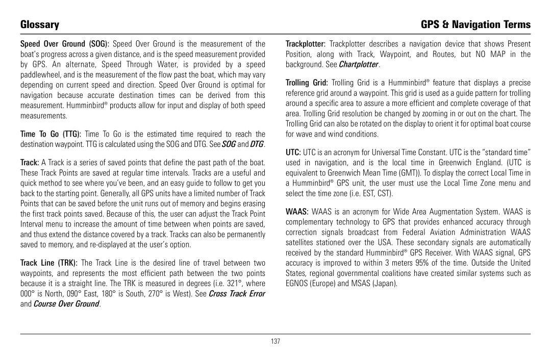 Humminbird 997c Combo, 900 Series manual Glossary 