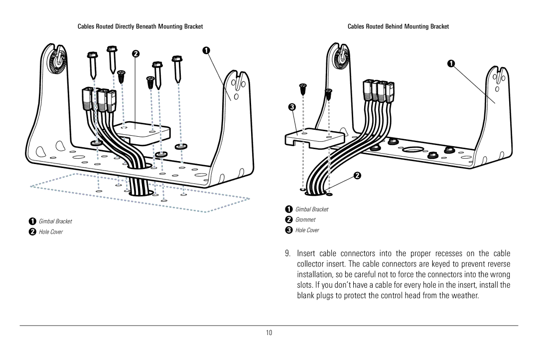 Humminbird 900 Series, 997c Combo Cables Routed Directly Beneath Mounting Bracket, Cables Routed Behind Mounting Bracket 