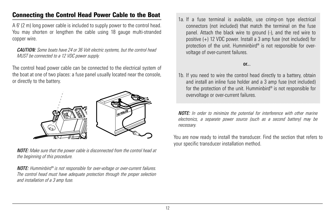 Humminbird 900 Series, 997c Combo manual Connecting the Control Head Power Cable to the Boat 