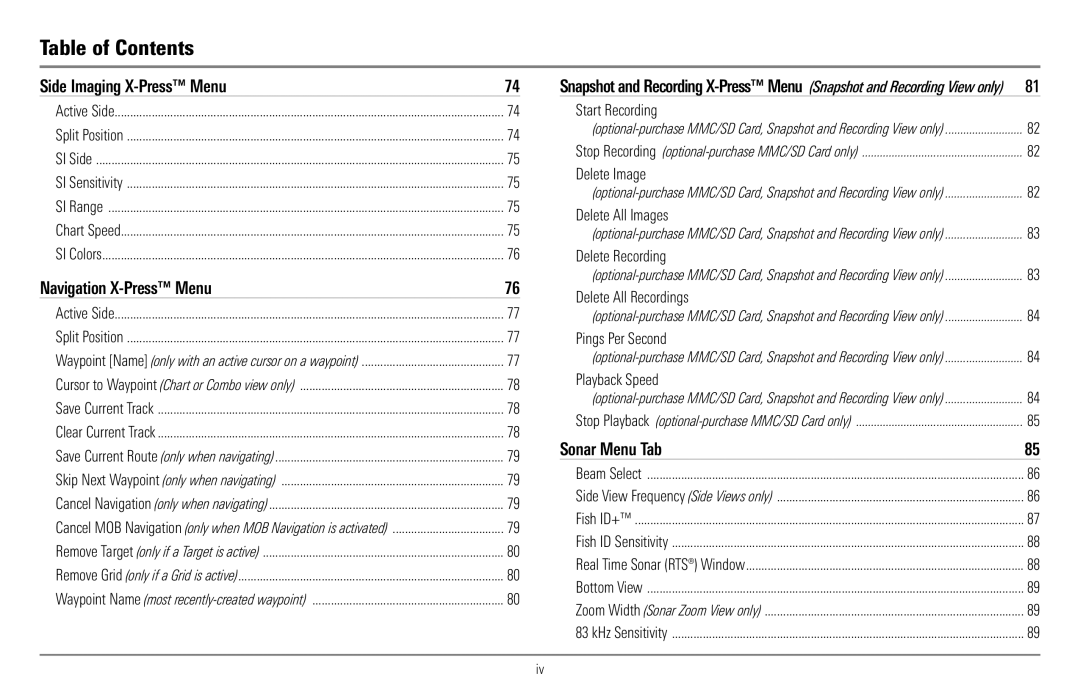 Humminbird 900 Series, 997c Combo manual Sonar Menu Tab 