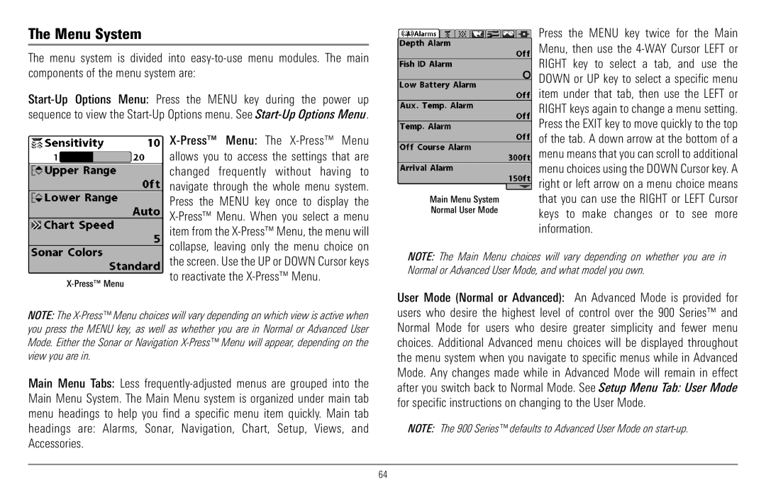 Humminbird 900 Series, 997c Combo manual Menu System, Press Menu 