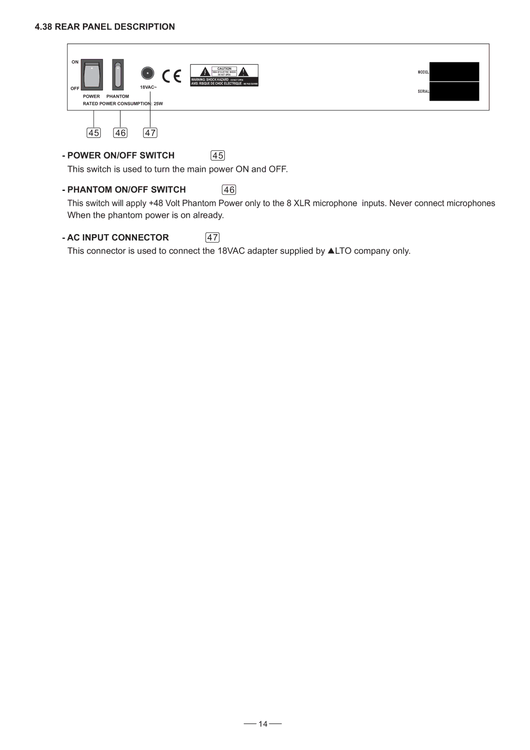 Humminbird AMX-220FX user manual Rear Panel Description, AC Input Connector 