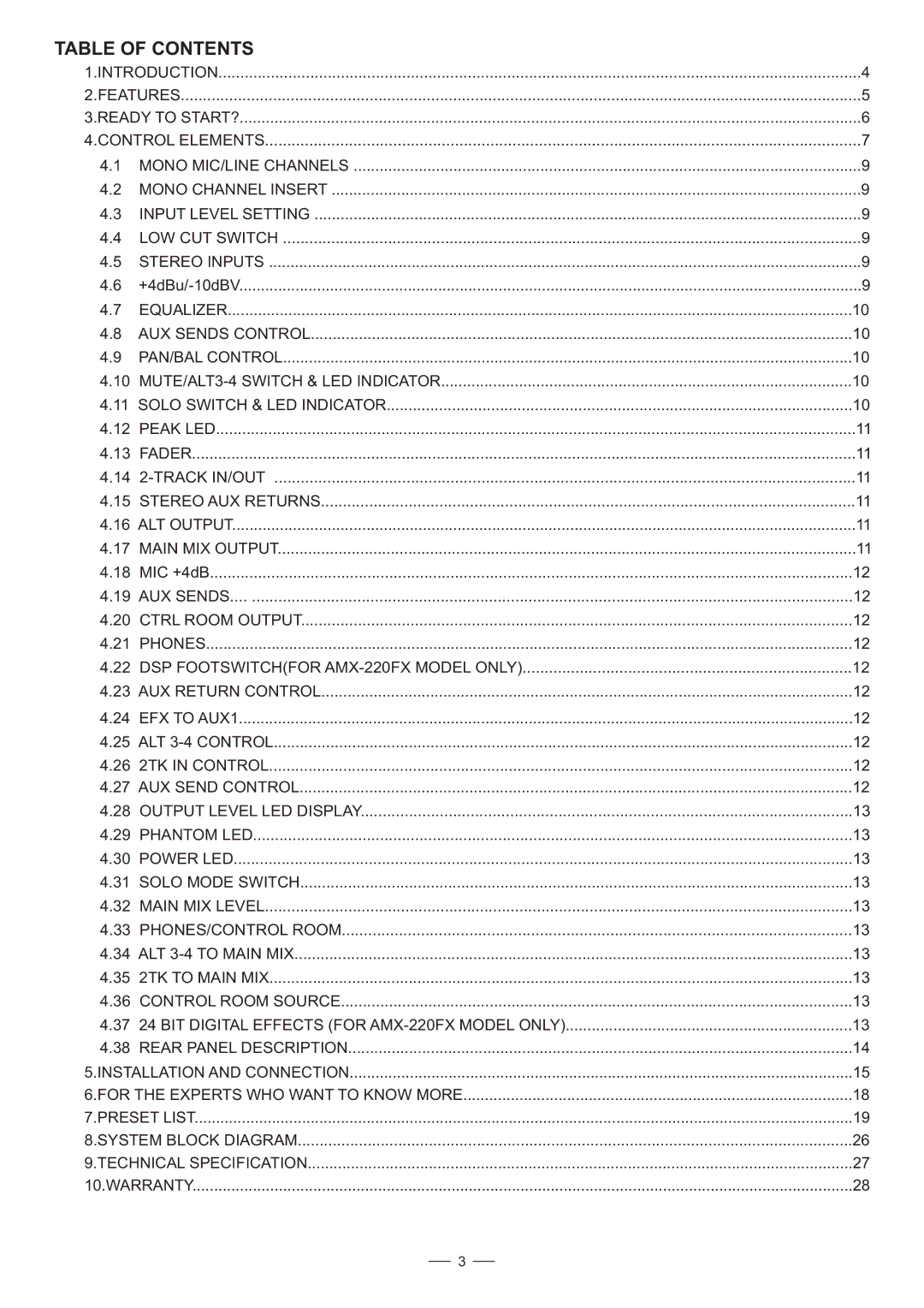 Humminbird AMX-220FX user manual Table of Contents 