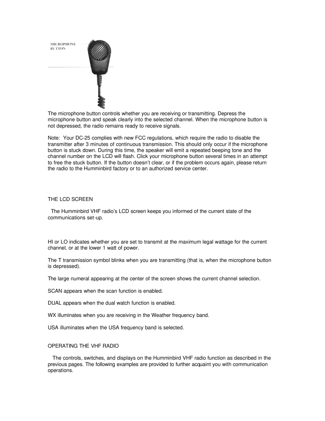 Humminbird DC 25 manual LCD Screen, Operating the VHF Radio 