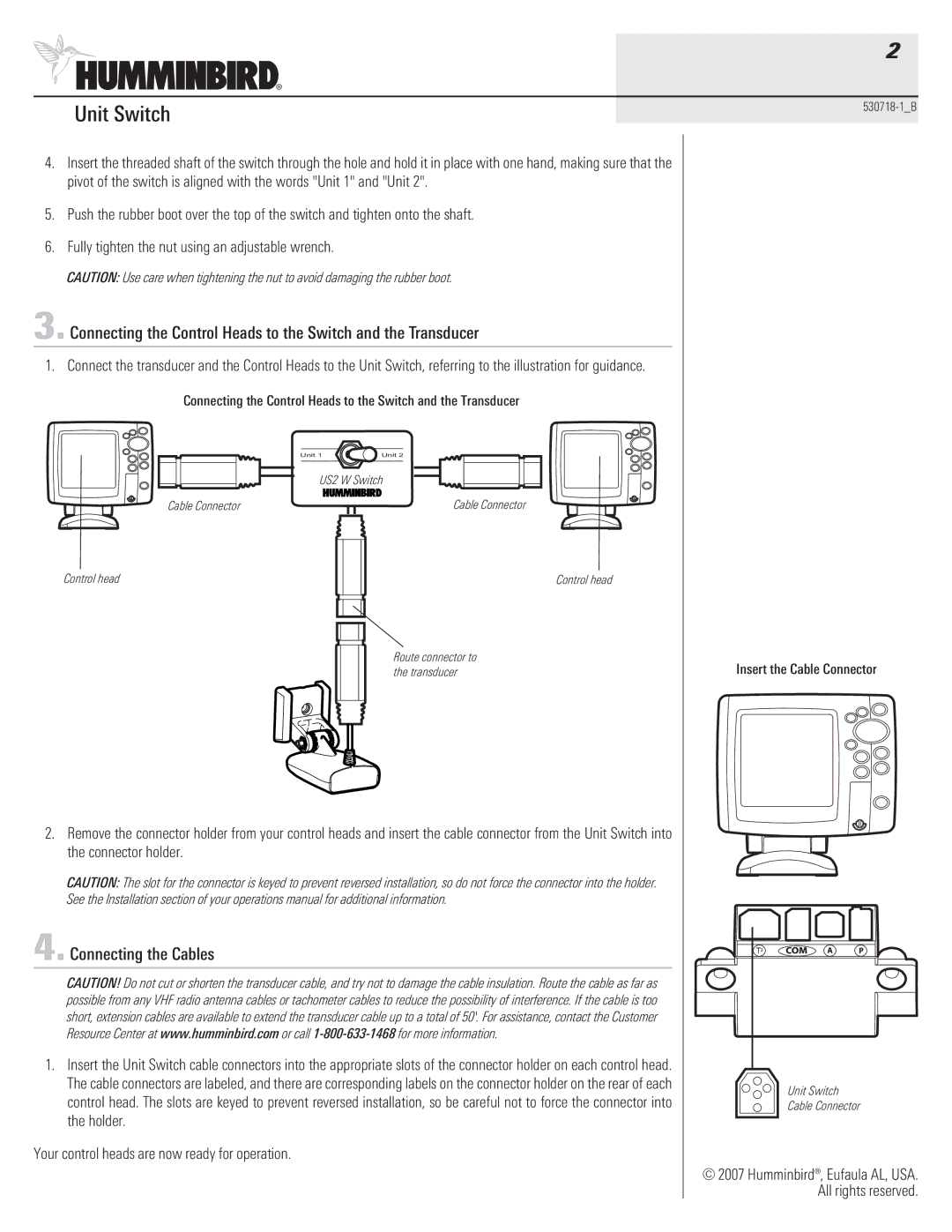 Humminbird Fishing Equipment warranty Connecting the Cables 