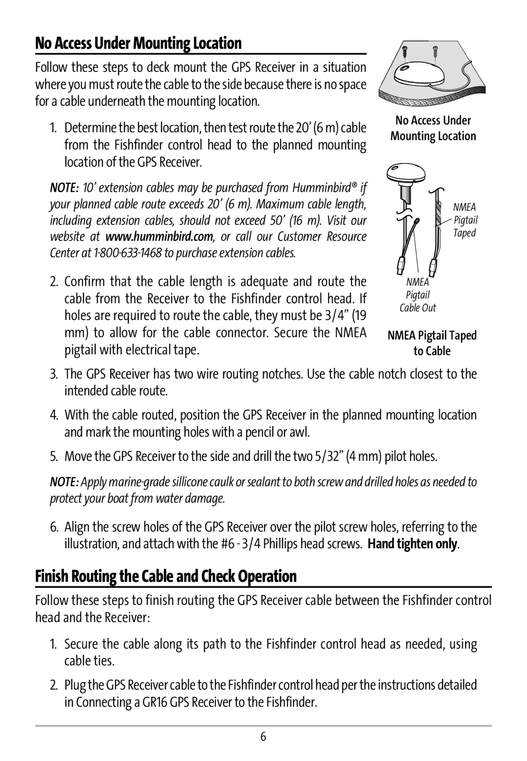 Humminbird GR16 manual No Access Under Mounting Location 