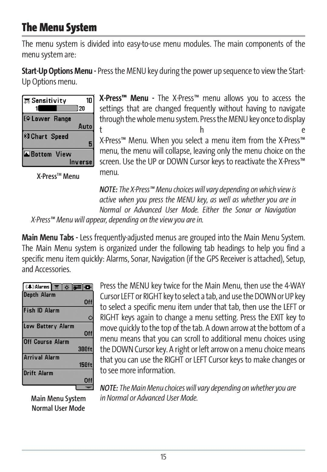 Humminbird GR16 manual Menu System 