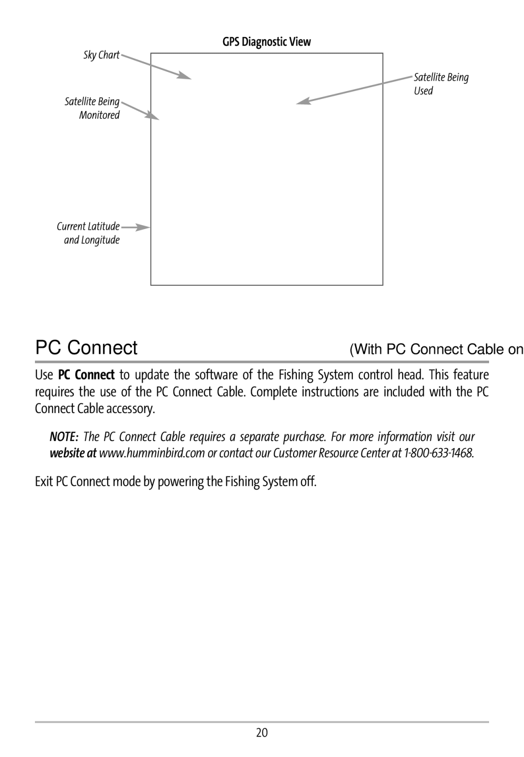 Humminbird GR16 manual Exit PC Connect mode by powering the Fishing System off 