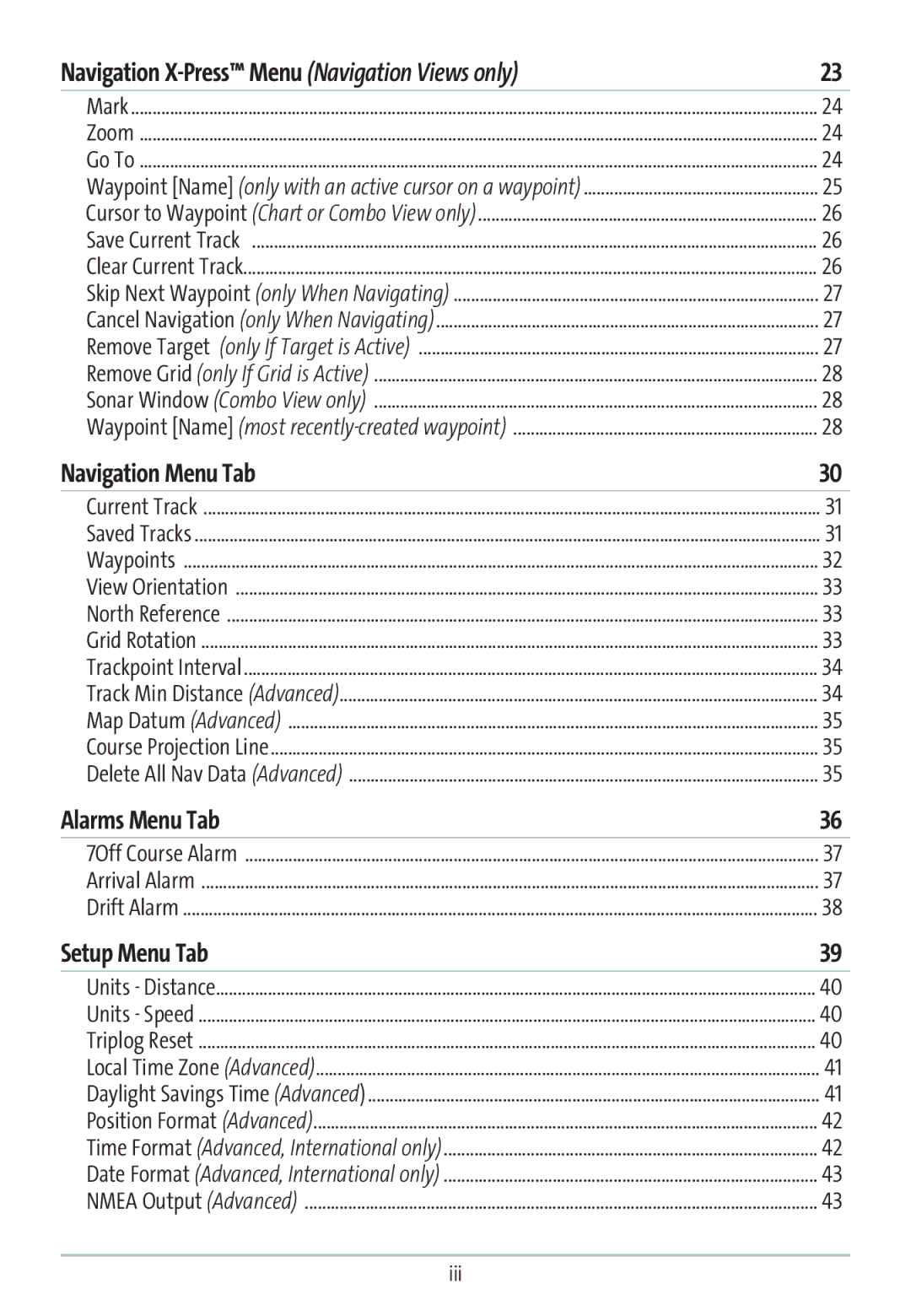 Humminbird GR16 manual Alarms Menu Tab 