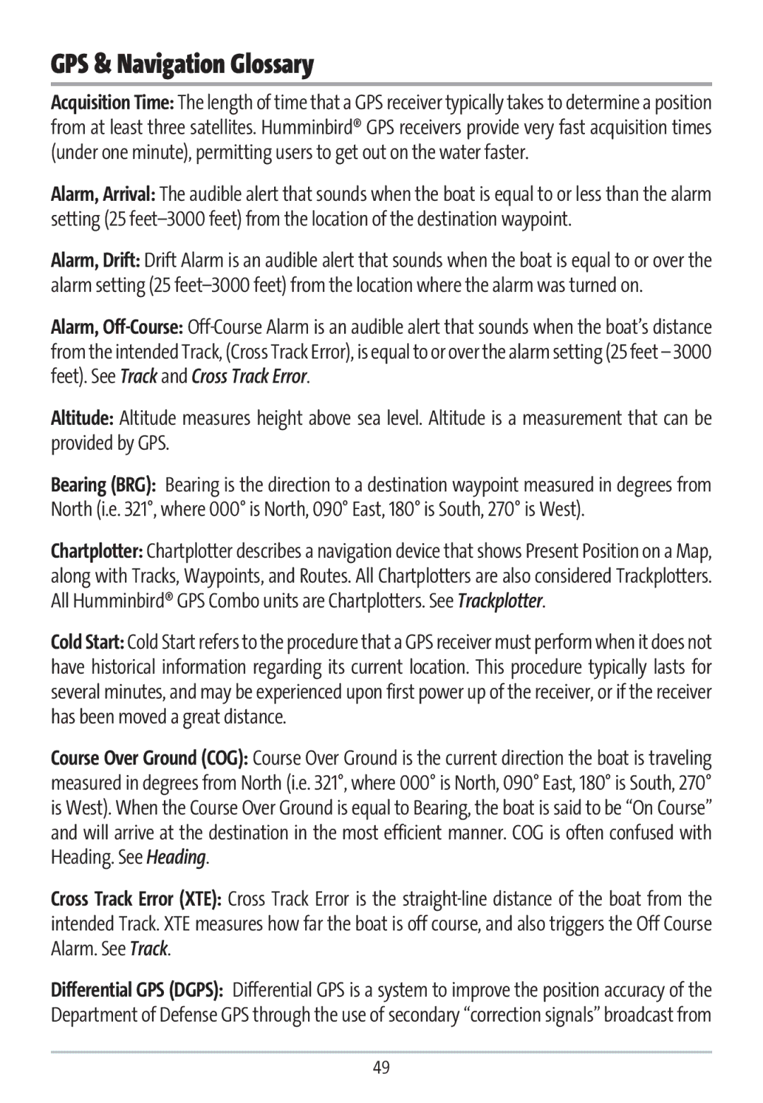 Humminbird GR16 manual GPS & Navigation Glossary 