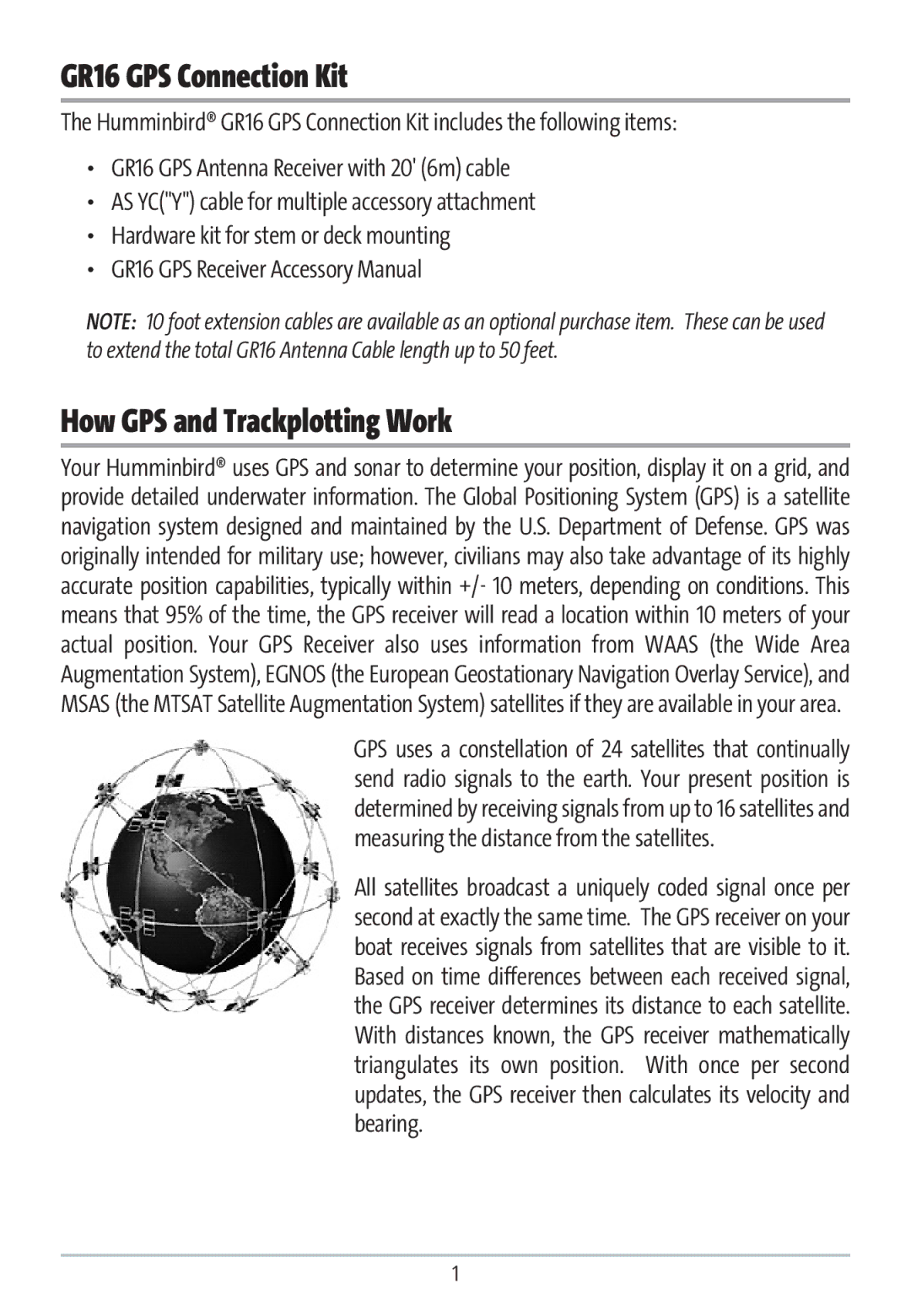 Humminbird manual GR16 GPS Connection Kit, How GPS and Trackplotting Work 