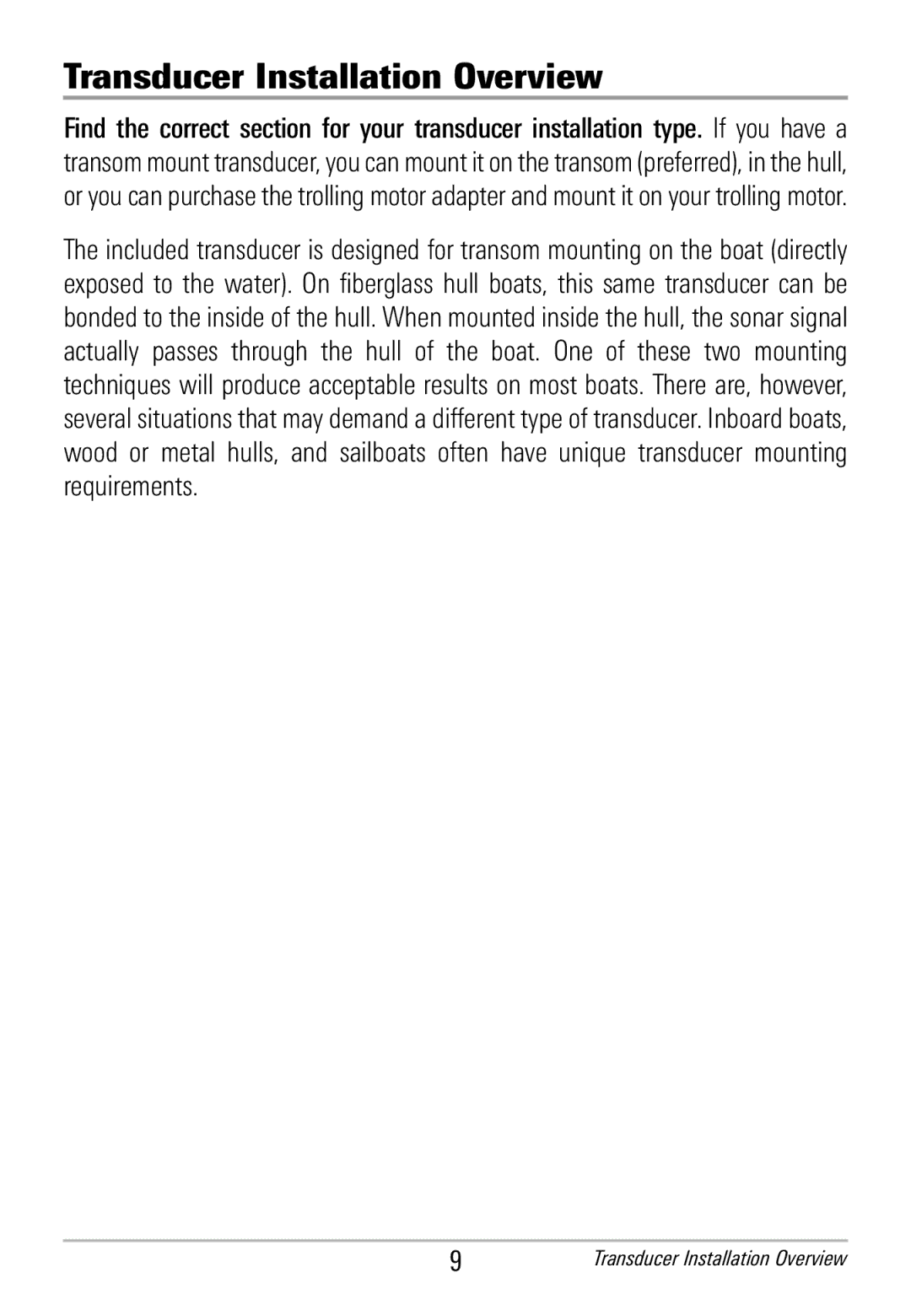 Humminbird HDR 650 manual Transducer Installation Overview 