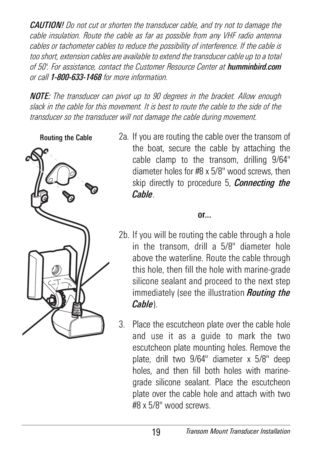 Humminbird HDR 650 manual Transom Mount Transducer Installation 