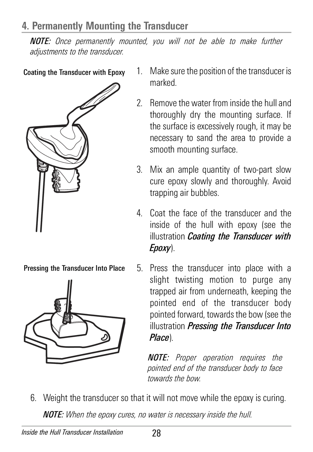 Humminbird HDR 650 manual Permanently Mounting the Transducer, Make sure the position of the transducer is marked 