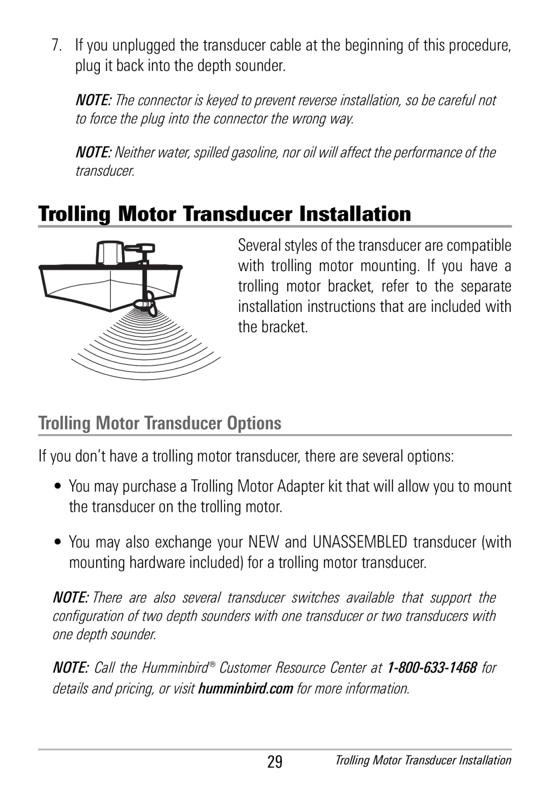 Humminbird HDR 650 manual Trolling Motor Transducer Installation, Trolling Motor Transducer Options 