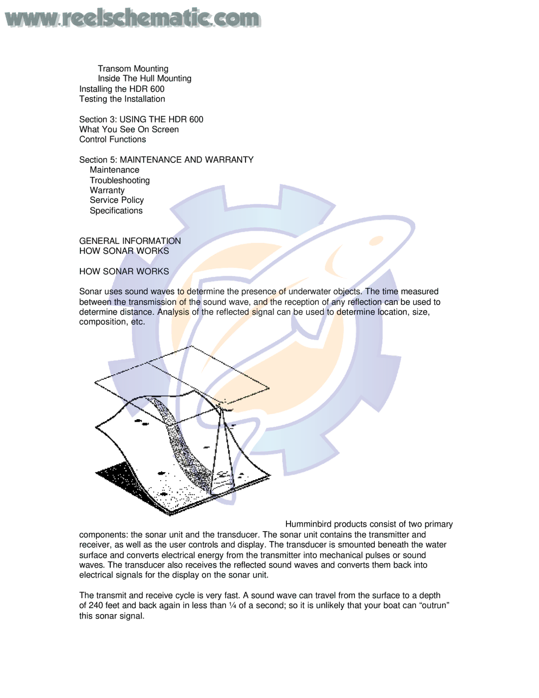 Humminbird HDR600 warranty General Information HOW Sonar Works 