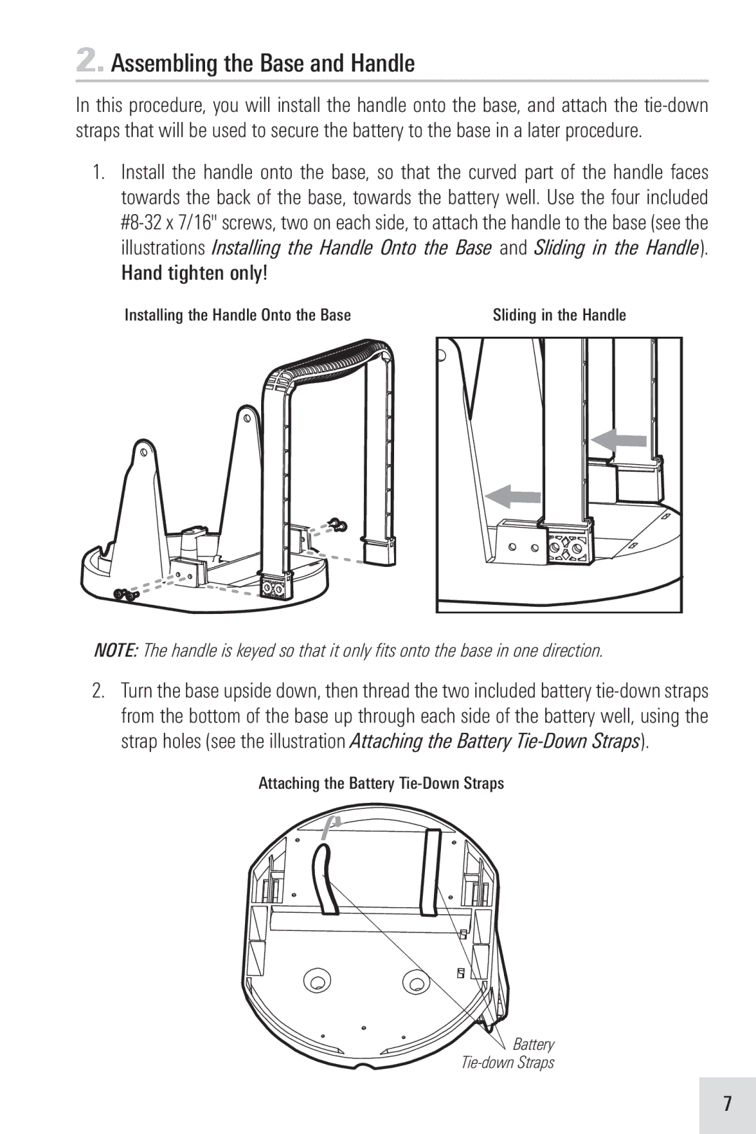 Humminbird ICE 35, ICE 55, ICE 45 Assembling the Base and Handle, Installing the Handle Onto the Base Sliding in the Handle 