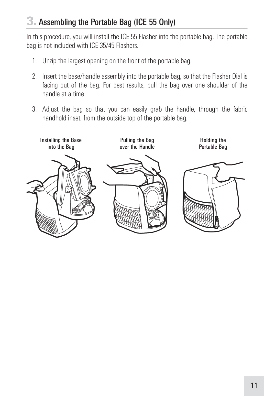 Humminbird ICE 45, ICE 35 manual Assembling the Portable Bag ICE 55 Only 