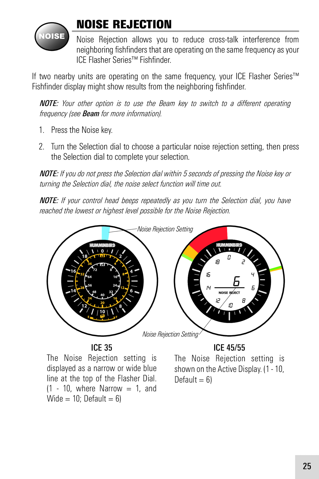 Humminbird ICE 35, ICE 55, ICE 45 manual Noise Rejection, Ice 
