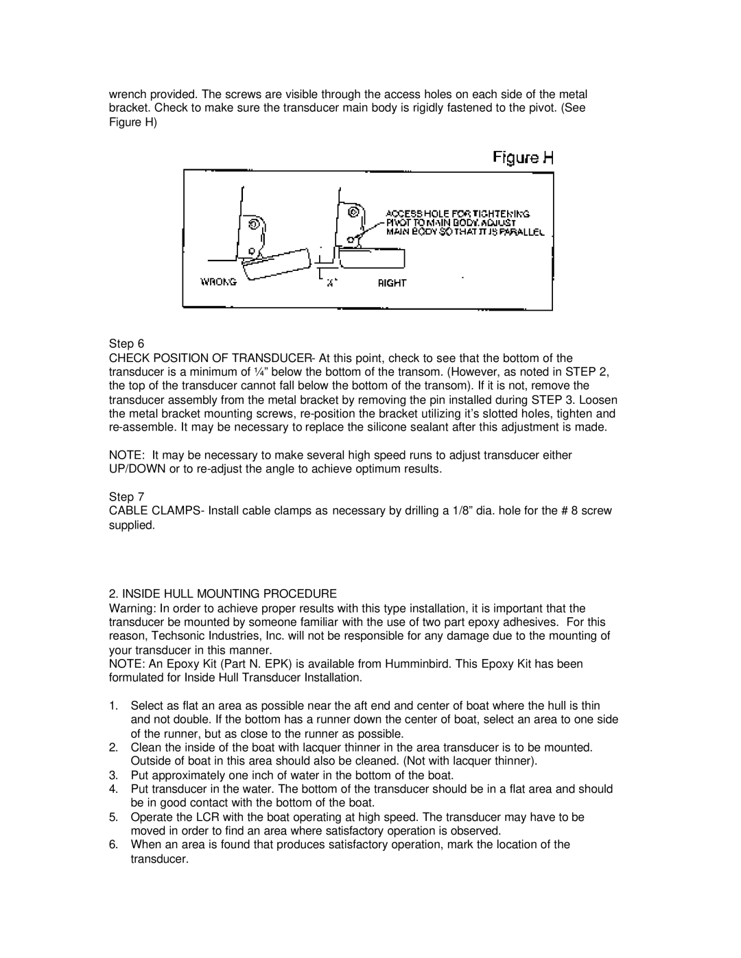 Humminbird LCR 3004 manual Inside Hull Mounting Procedure 