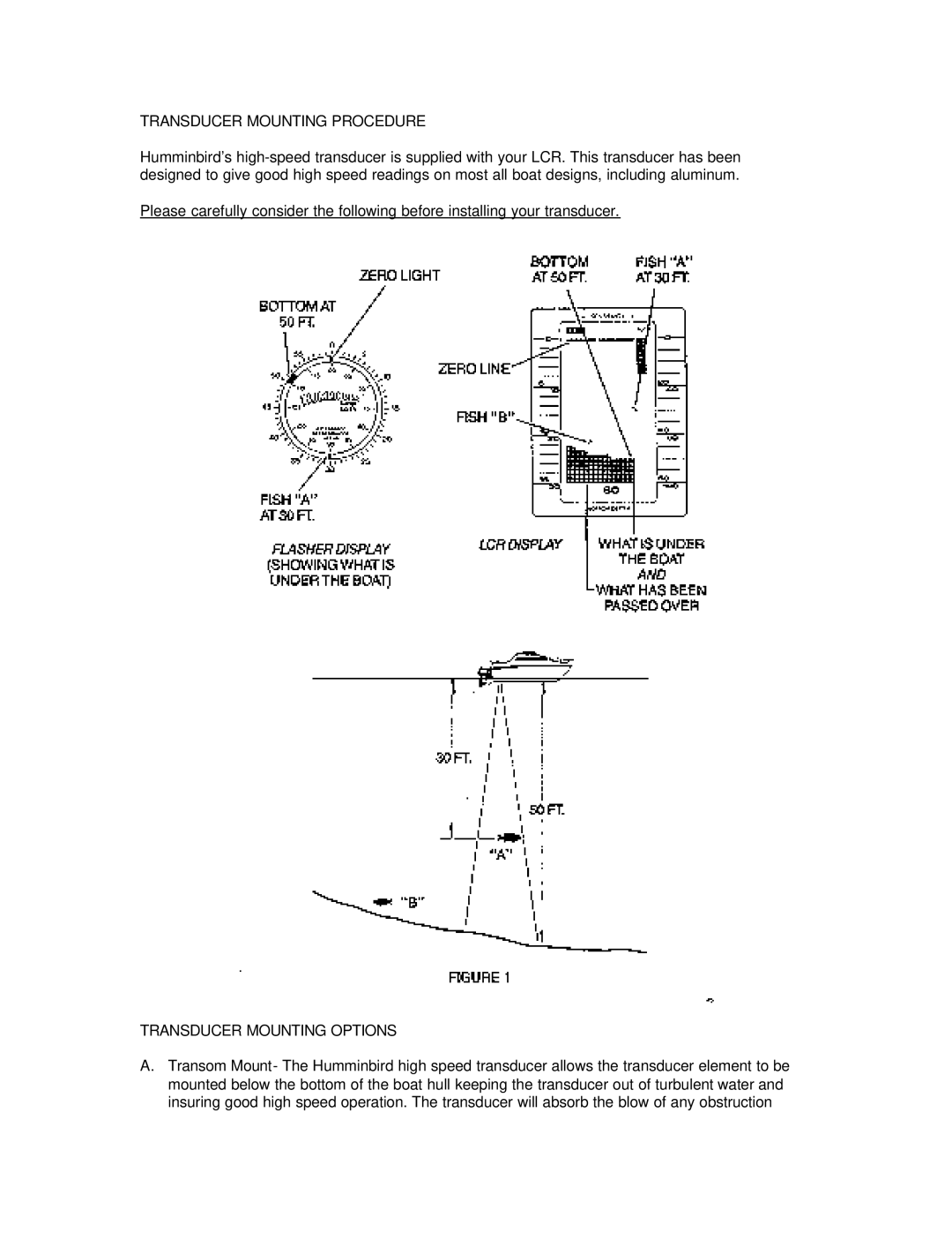 Humminbird LCR 3D manual Transducer Mounting Procedure, Transducer Mounting Options 