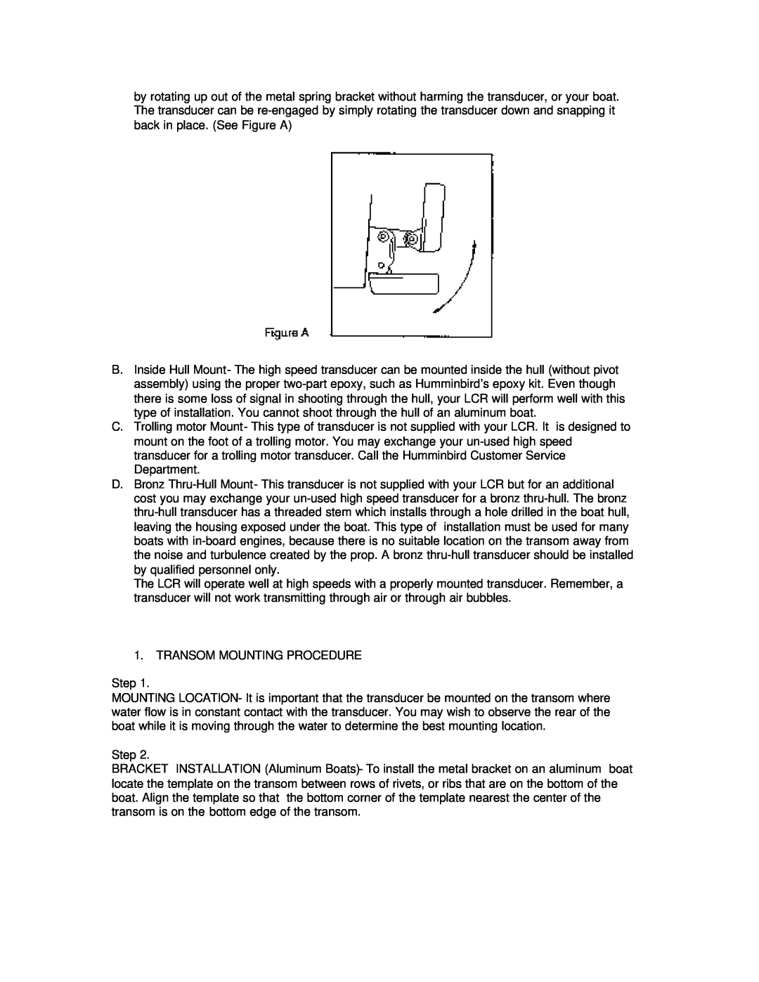 Humminbird LCR 3D manual TRANSOM MOUNTING PROCEDURE Step 