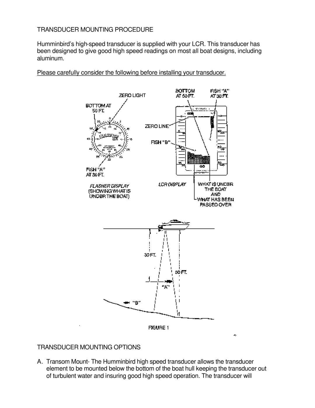 Humminbird LCR 400 ID manual Transducer Mounting Procedure, Transducer Mounting Options 