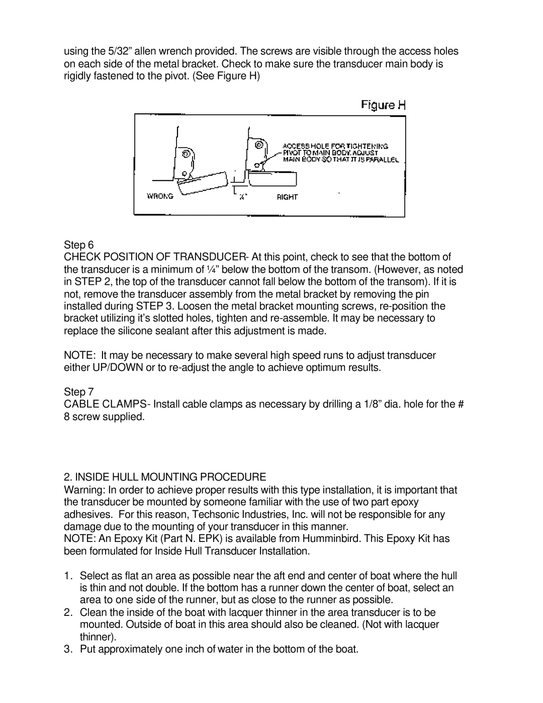 Humminbird LCR 400 ID manual Inside Hull Mounting Procedure 