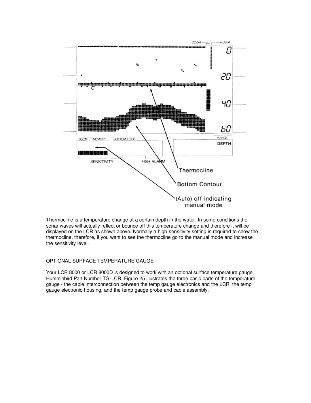 Humminbird LCR 8000D manual Optional Surface Temperature Gauge 