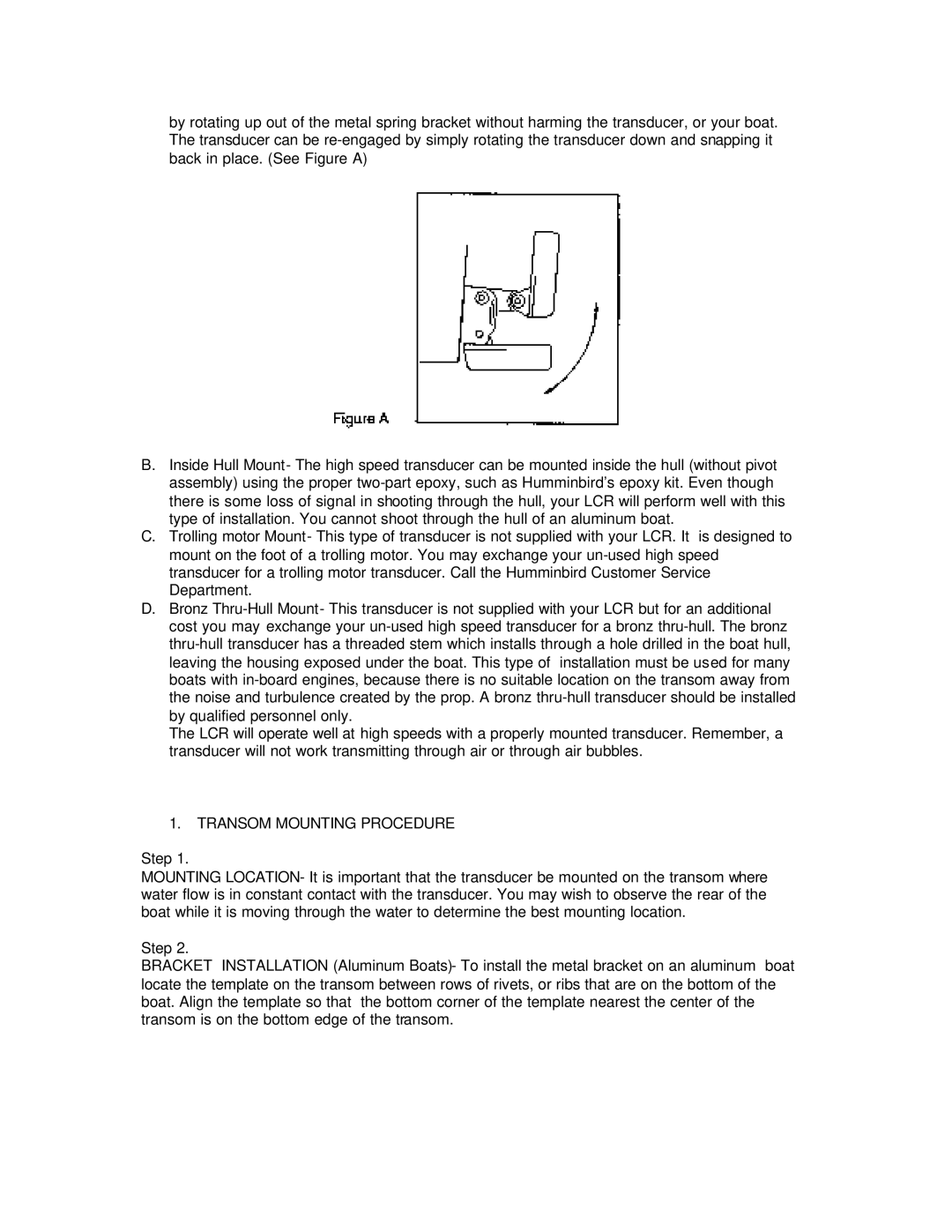 Humminbird LCR 8000D manual Transom Mounting Procedure 